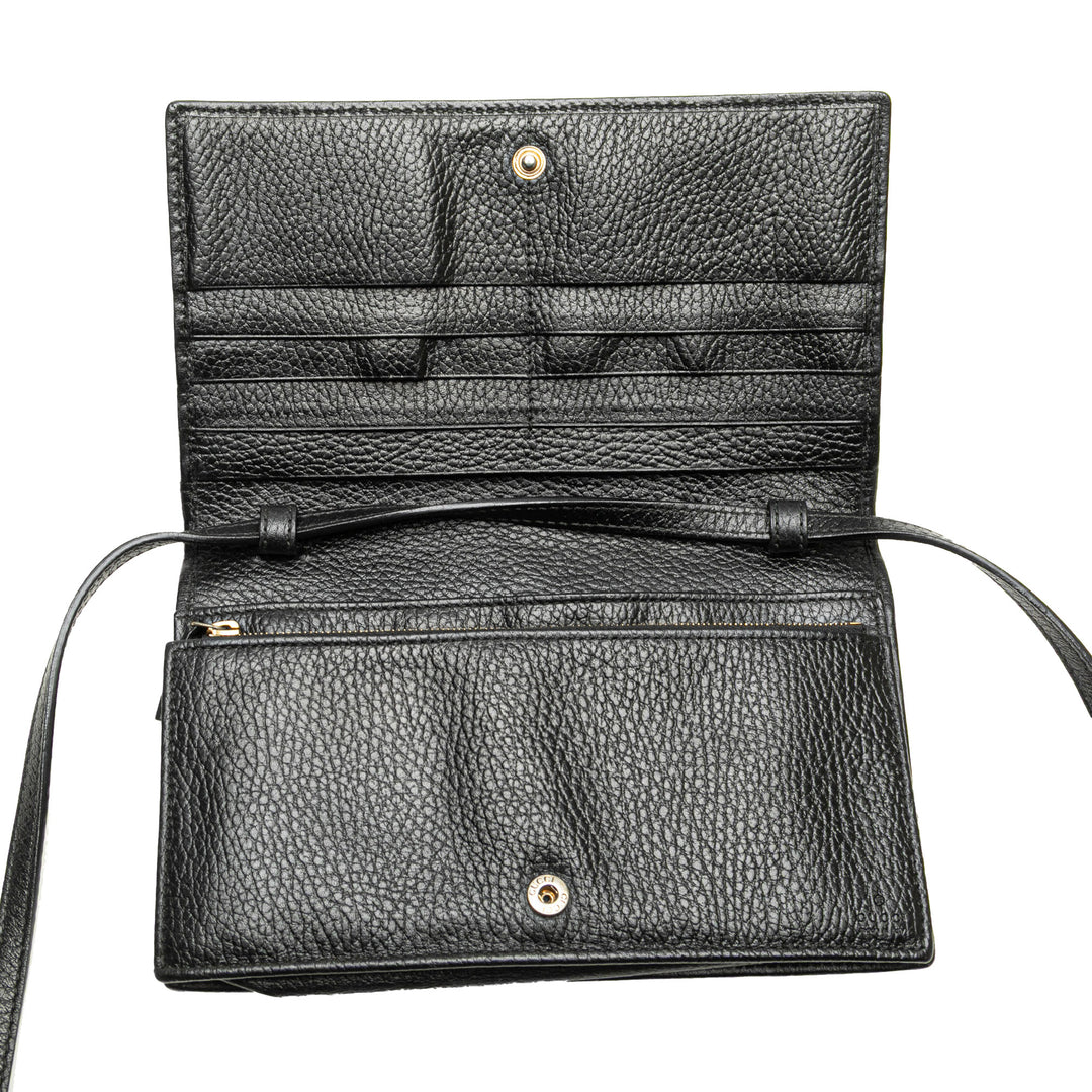 Dollar Calfskin Swing Wallet On Strap Black - Gaby Paris