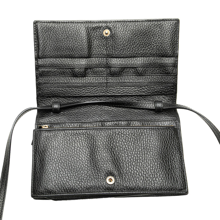 Dollar Calfskin Swing Wallet On Strap Black - Gaby Paris
