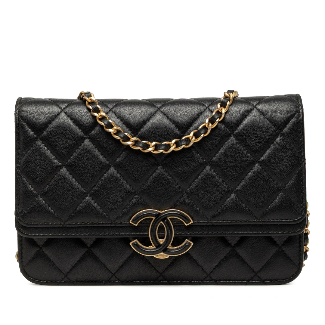 CC Matelassé Chic Wallet on Chain Cuir d'agneau Noir