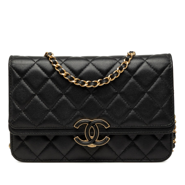 CC Matelassé Chic Wallet on Chain Cuir d'agneau Noir