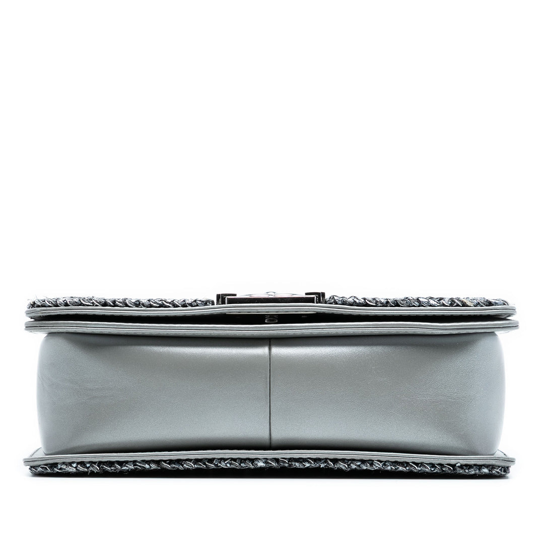 Chanel Old Medium Chevron Cuir d’agneau et Braided Tweed Jacket Boy à rabat