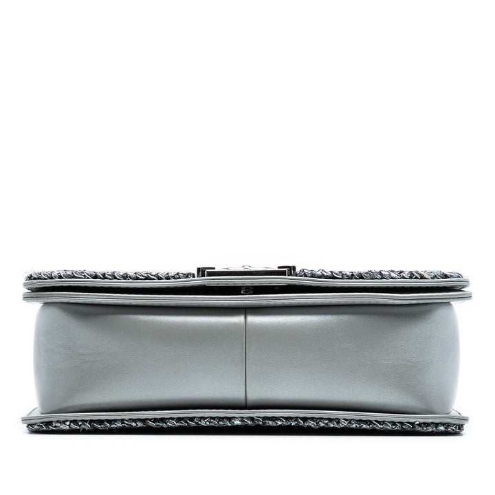 Chanel Old Medium Chevron Cuir d’agneau et Braided Tweed Jacket Boy à rabat