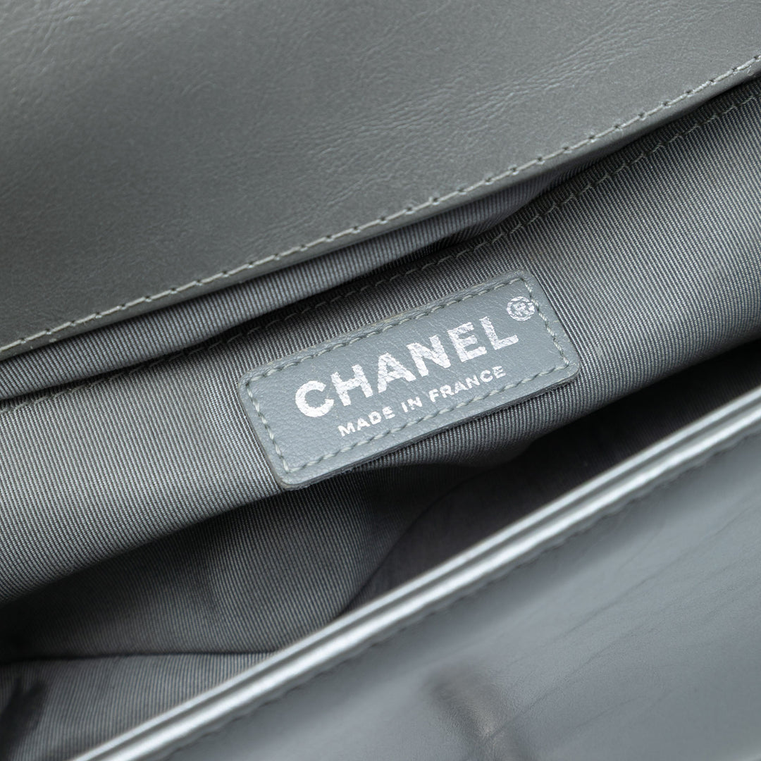 Chanel Old Medium Chevron Cuir d’agneau et Braided Tweed Jacket Boy à rabat