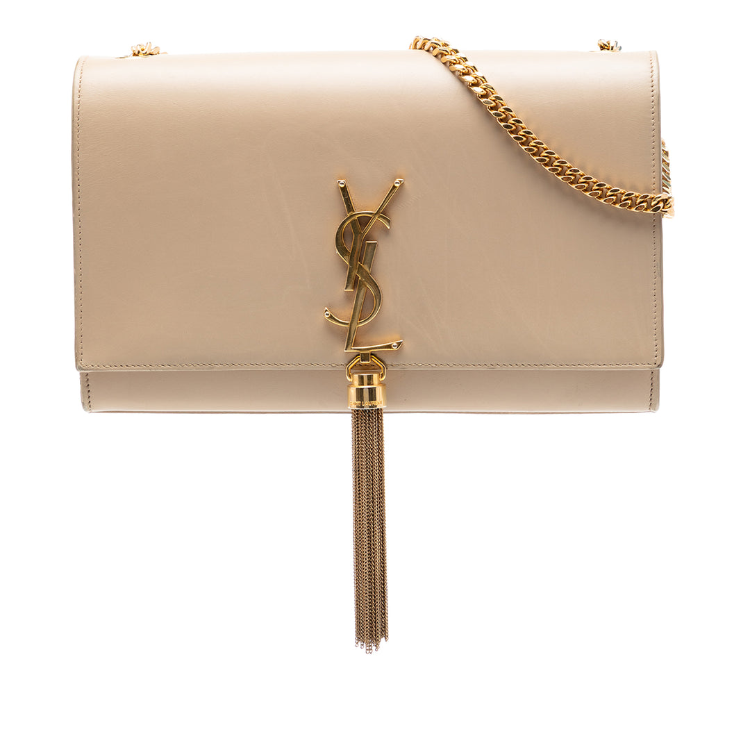 Saint Laurent Medium Smooth Cuir de veau Classic Monogram Kate Pompon Sac porté croisé