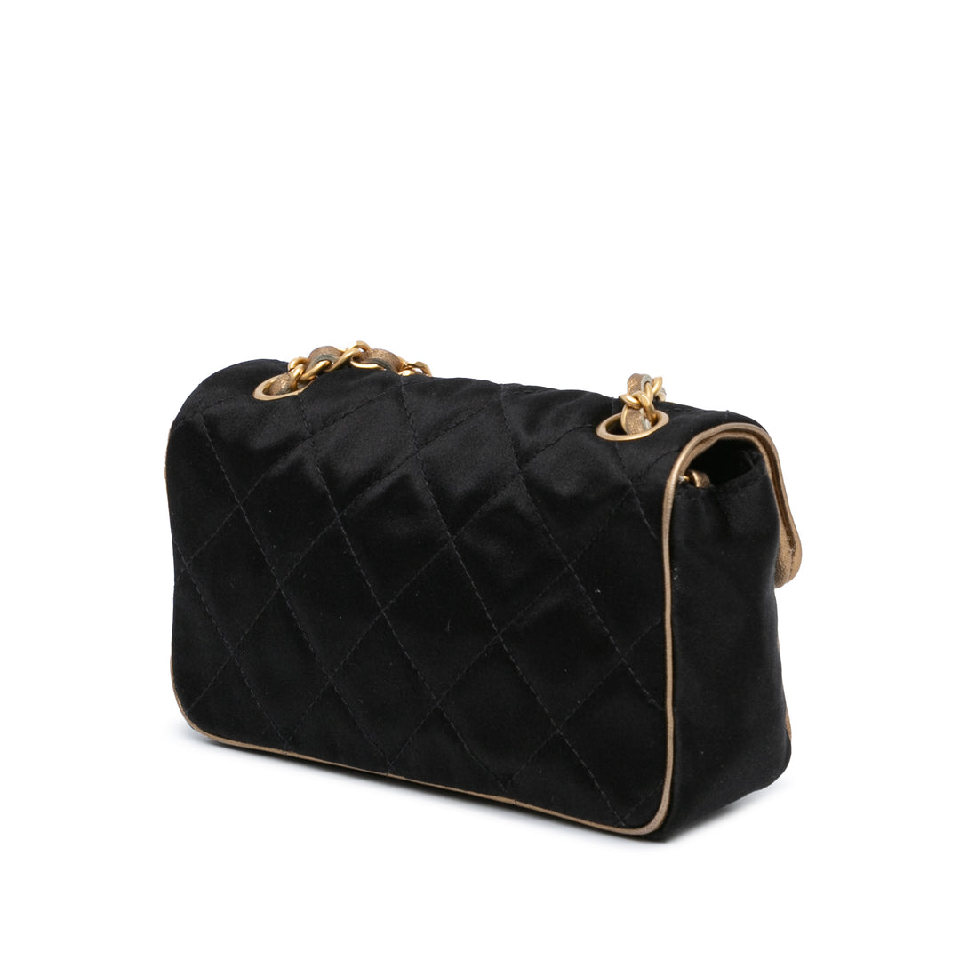 Extra Mini Quilted Satin Flap Black - Gaby Paris