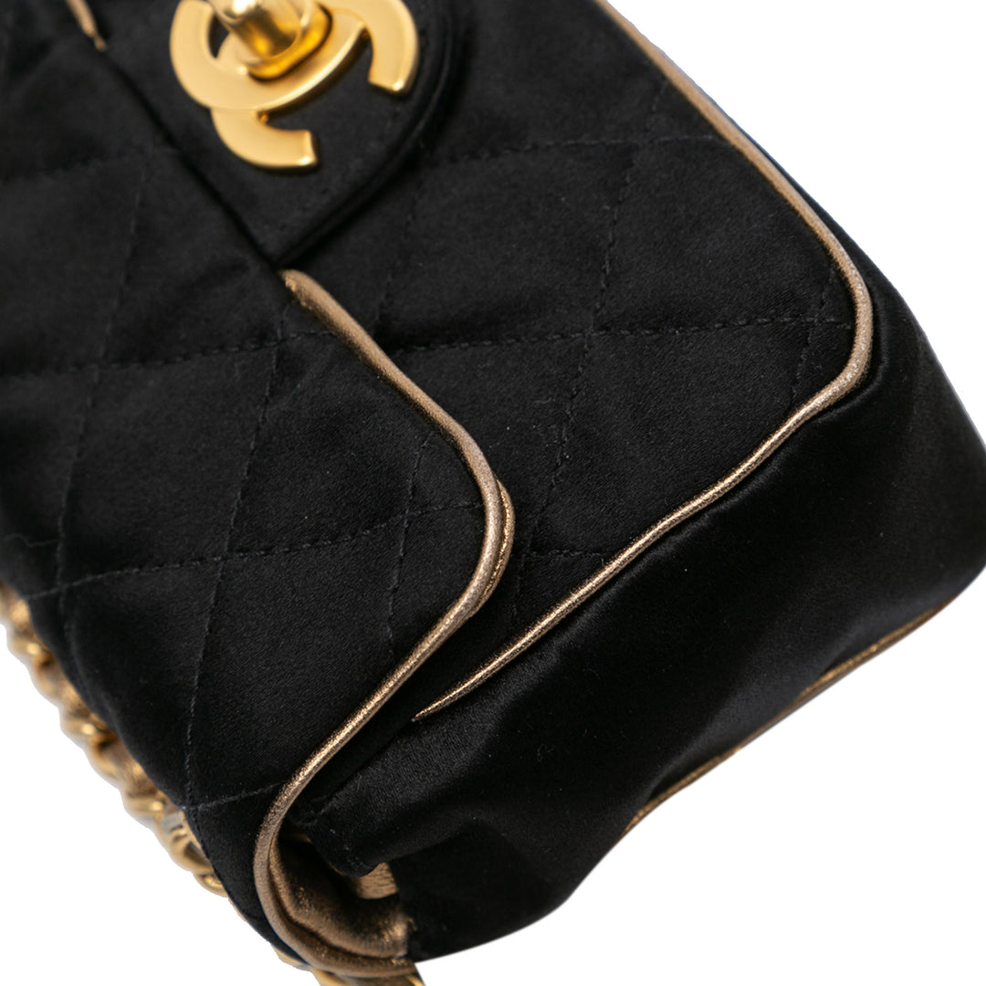 Extra Mini Quilted Satin Flap Black - Gaby Paris