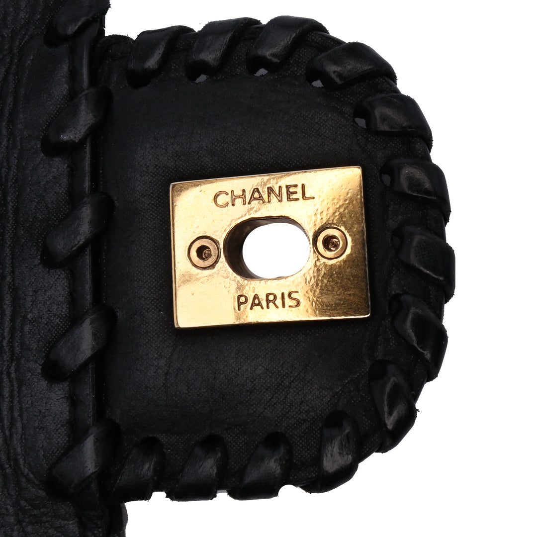 Quilted Lambskin Whipstitch Single Flap Black - Gaby Paris