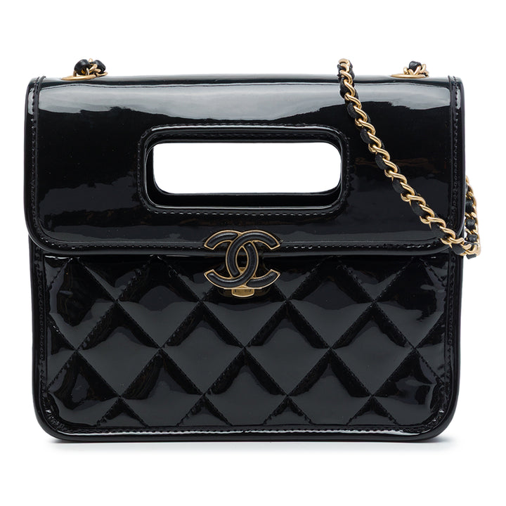 Chanel Matelassé Graphic Catch à rabat Mini Noir – vue principale – GABY PARIS