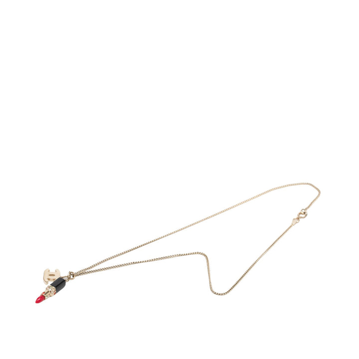 Chanel CC plaqué Strass Resin Lipstick Pendant Collier