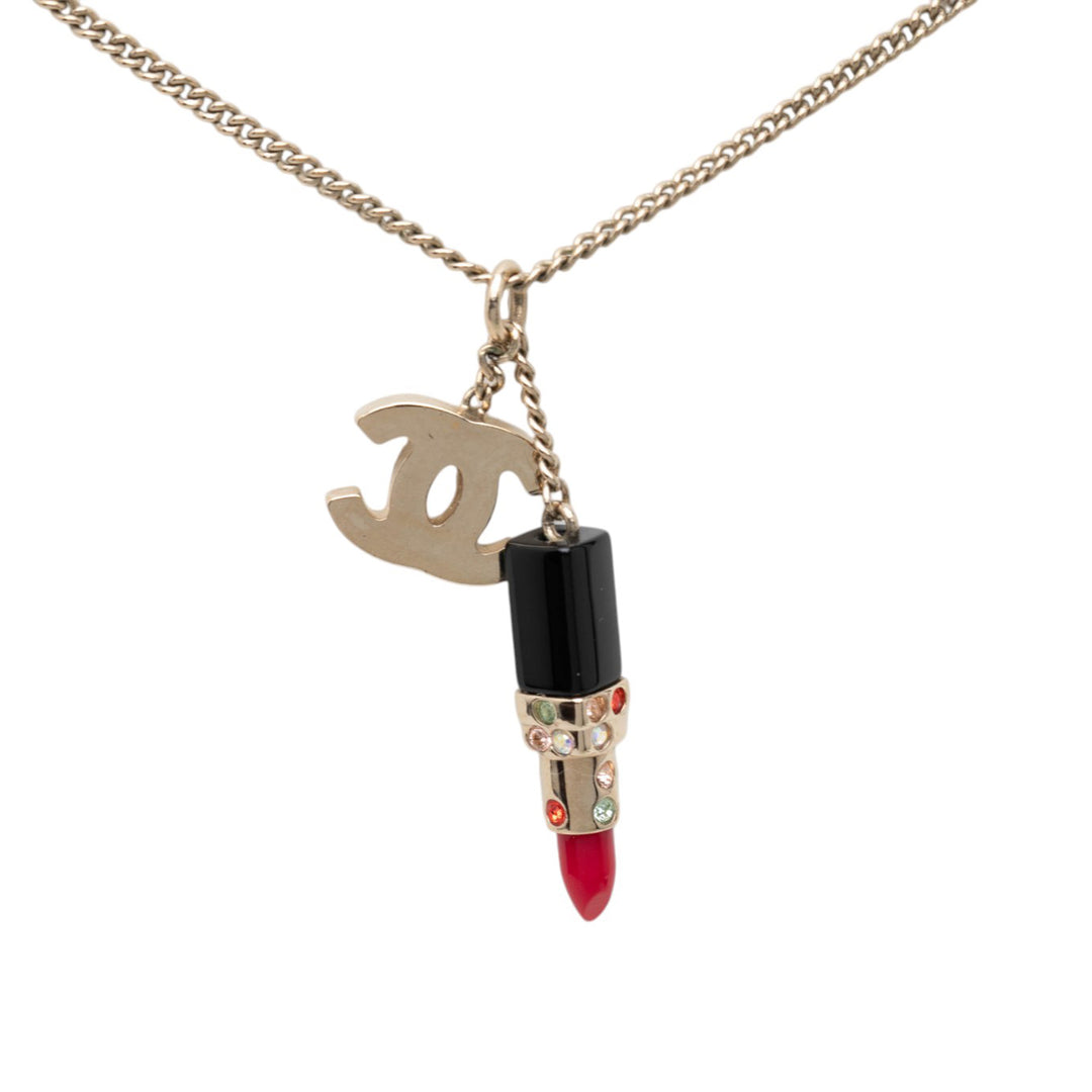 Chanel CC plaqué Strass Resin Lipstick Pendant Collier