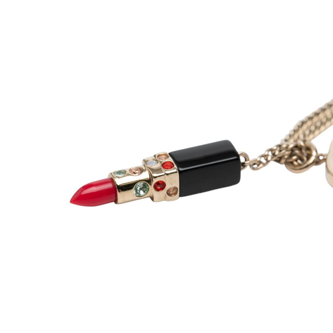 Chanel CC plaqué Strass Resin Lipstick Pendant Collier