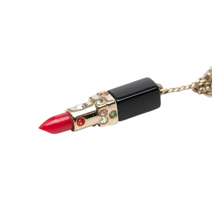 Chanel CC plaqué Strass Resin Lipstick Pendant Collier