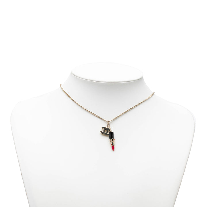 Chanel CC plaqué Strass Resin Lipstick Pendant Collier