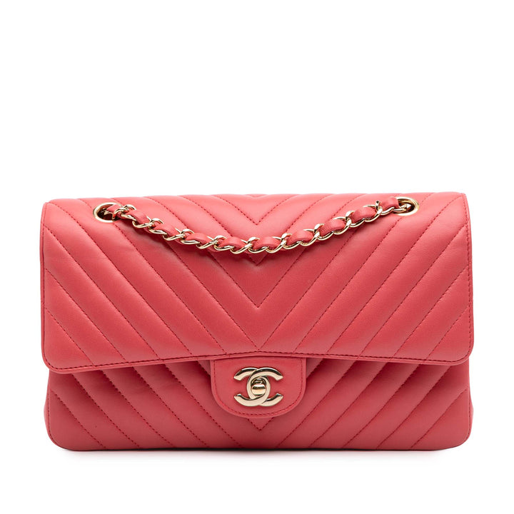 Medium Classic Chevron Lambskin Double Flap Pink - Gaby Paris
