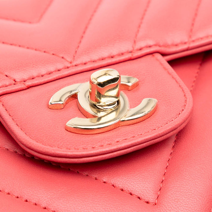 Medium Classic Chevron Lambskin Double Flap Pink - Gaby Paris