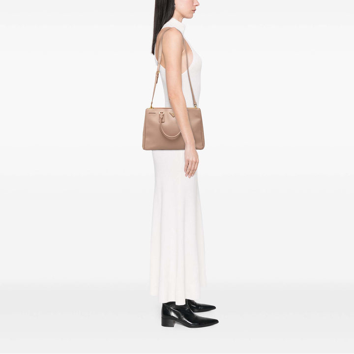 Prada Lux Galleria Double Zippé Sac Moyen Saffiano Beige – vue 6 – GABY PARIS
