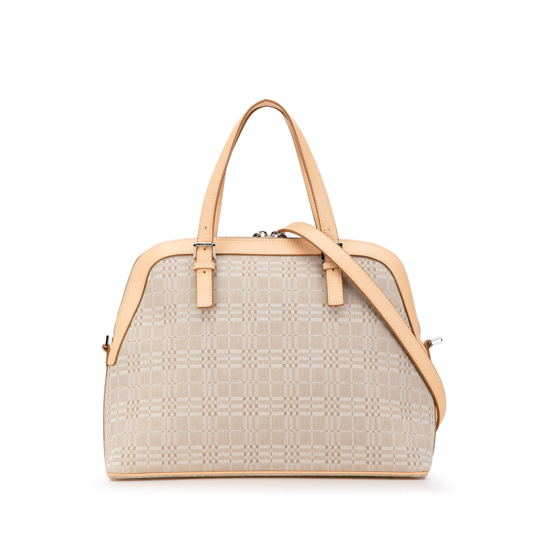 Leather Trimmed Canvas Dome Satchel Brown - Gaby Paris