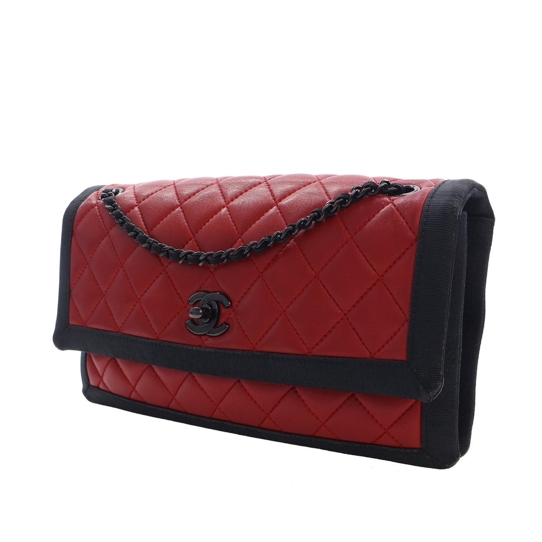 Chanel CC Bicolore Matelassé Grosgrain Rabat simple Moyen Cuir d'agneau