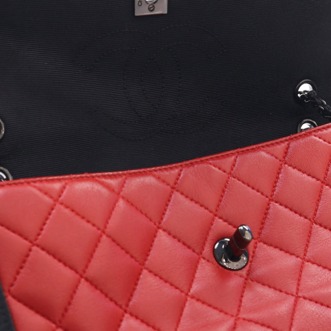 Chanel CC Bicolore Matelassé Grosgrain Rabat simple Moyen Cuir d'agneau