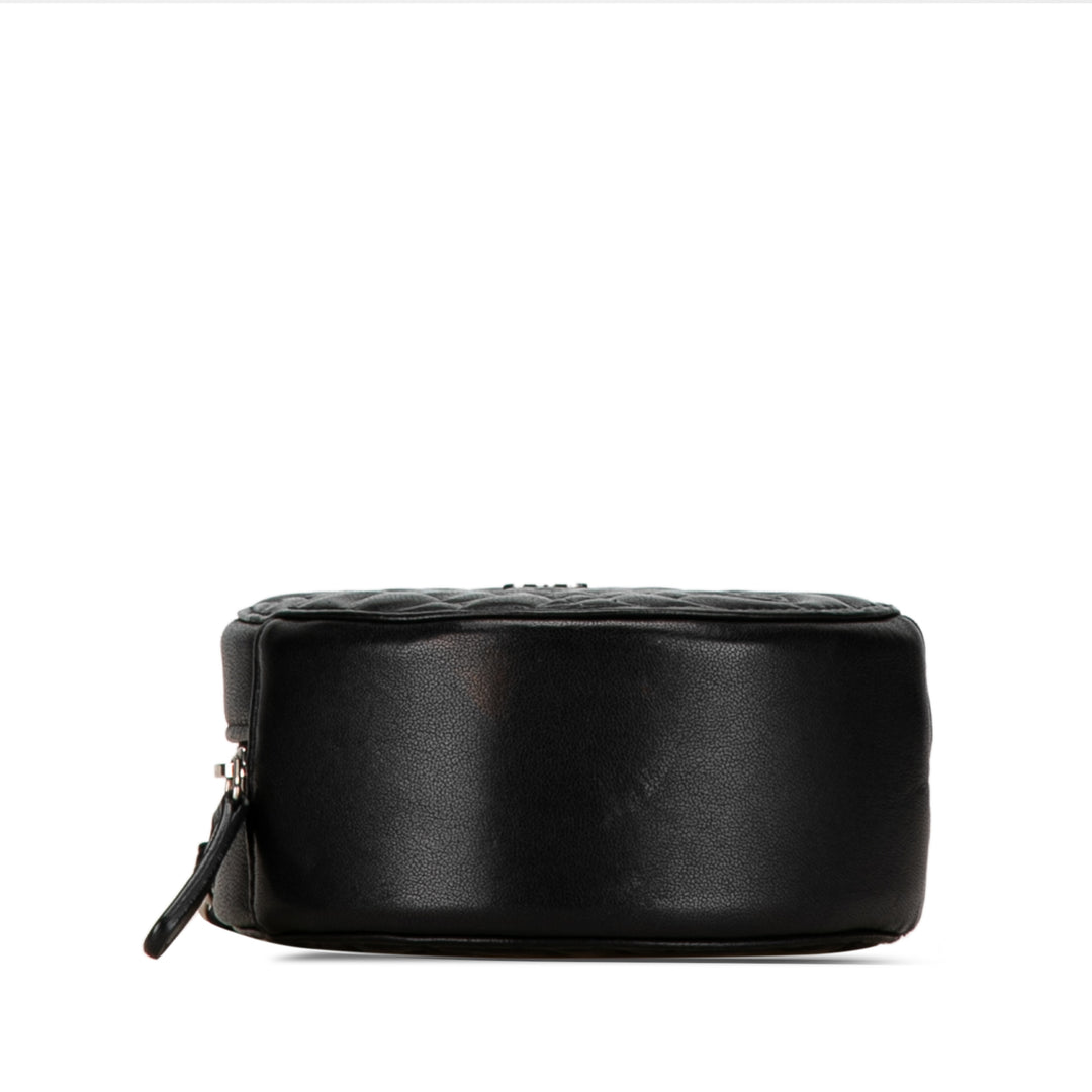 Goatskin Camellia Round Clutch with Chain Black - Gaby Paris