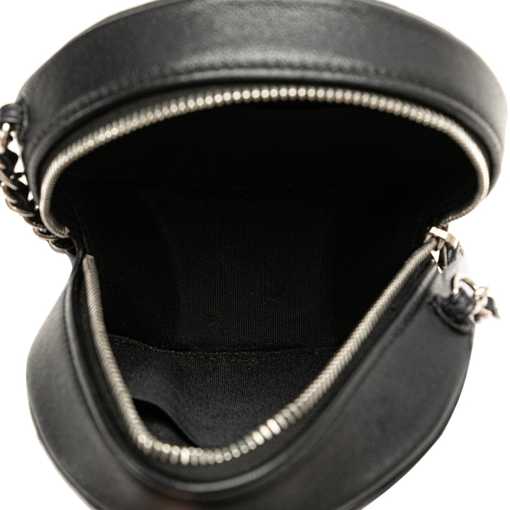 Goatskin Camellia Round Clutch with Chain Black - Gaby Paris