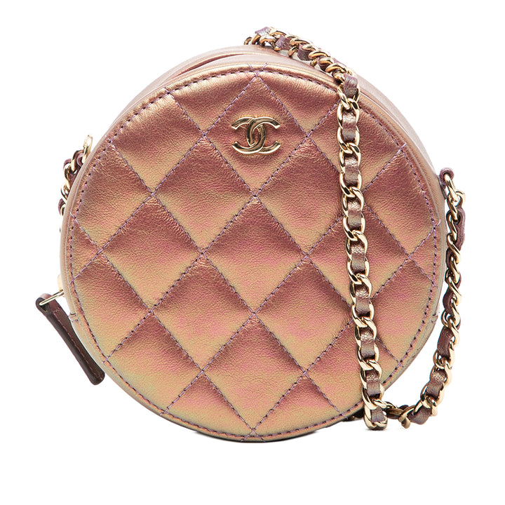 Chanel Matelassé Irisé Rond Pochette avec chaîne Cuir d'agneau