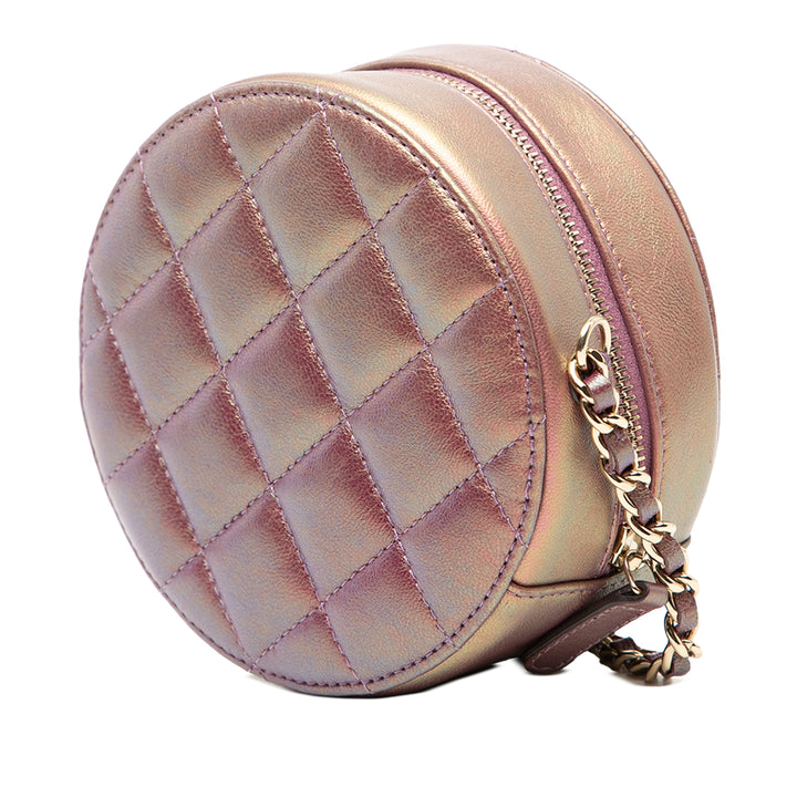 Chanel Matelassé Irisé Rond Pochette avec chaîne Cuir d'agneau