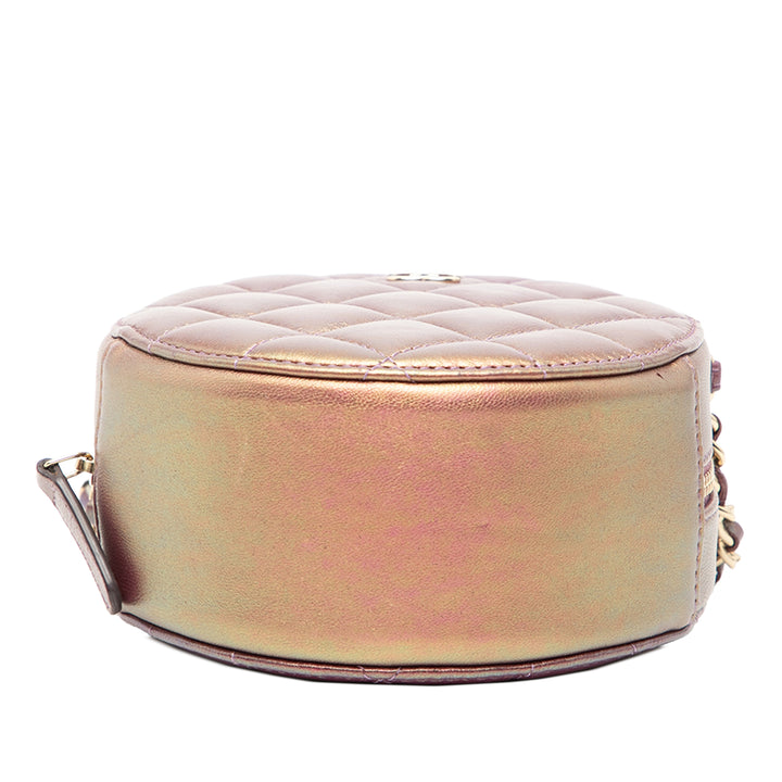 Chanel Matelassé Irisé Rond Pochette avec chaîne Cuir d'agneau