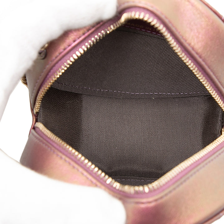 Chanel Matelassé Irisé Rond Pochette avec chaîne Cuir d'agneau