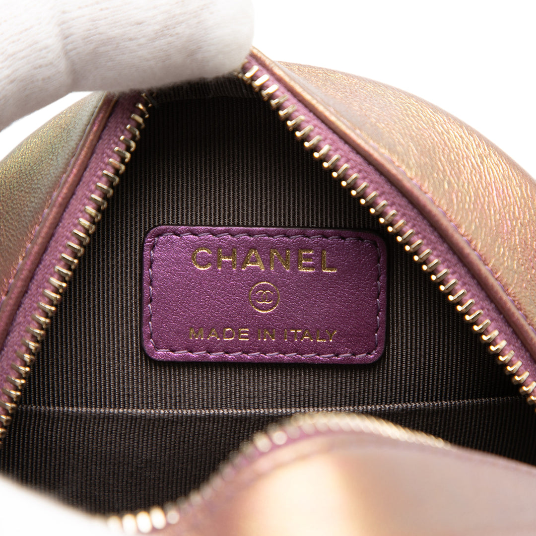 Chanel Matelassé Irisé Rond Pochette avec chaîne Cuir d'agneau
