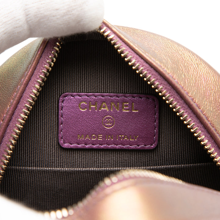 Chanel Matelassé Irisé Rond Pochette avec chaîne Cuir d'agneau