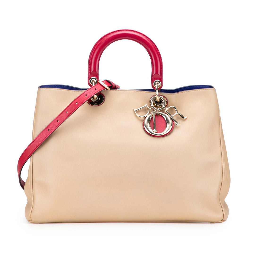 Large Bicolor Leather Diorissimo Satchel Brown - Gaby Paris