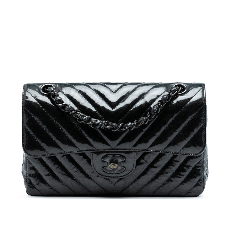 Chanel Small Classic Chevron Cuir verni So Double rabat