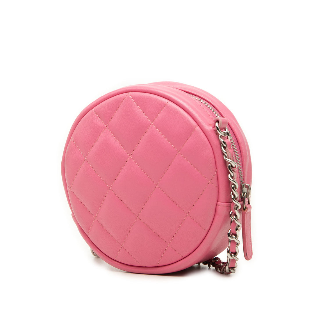 CC Matelassé Rond Pochette avec chaîne Cuir d'agneau Rose