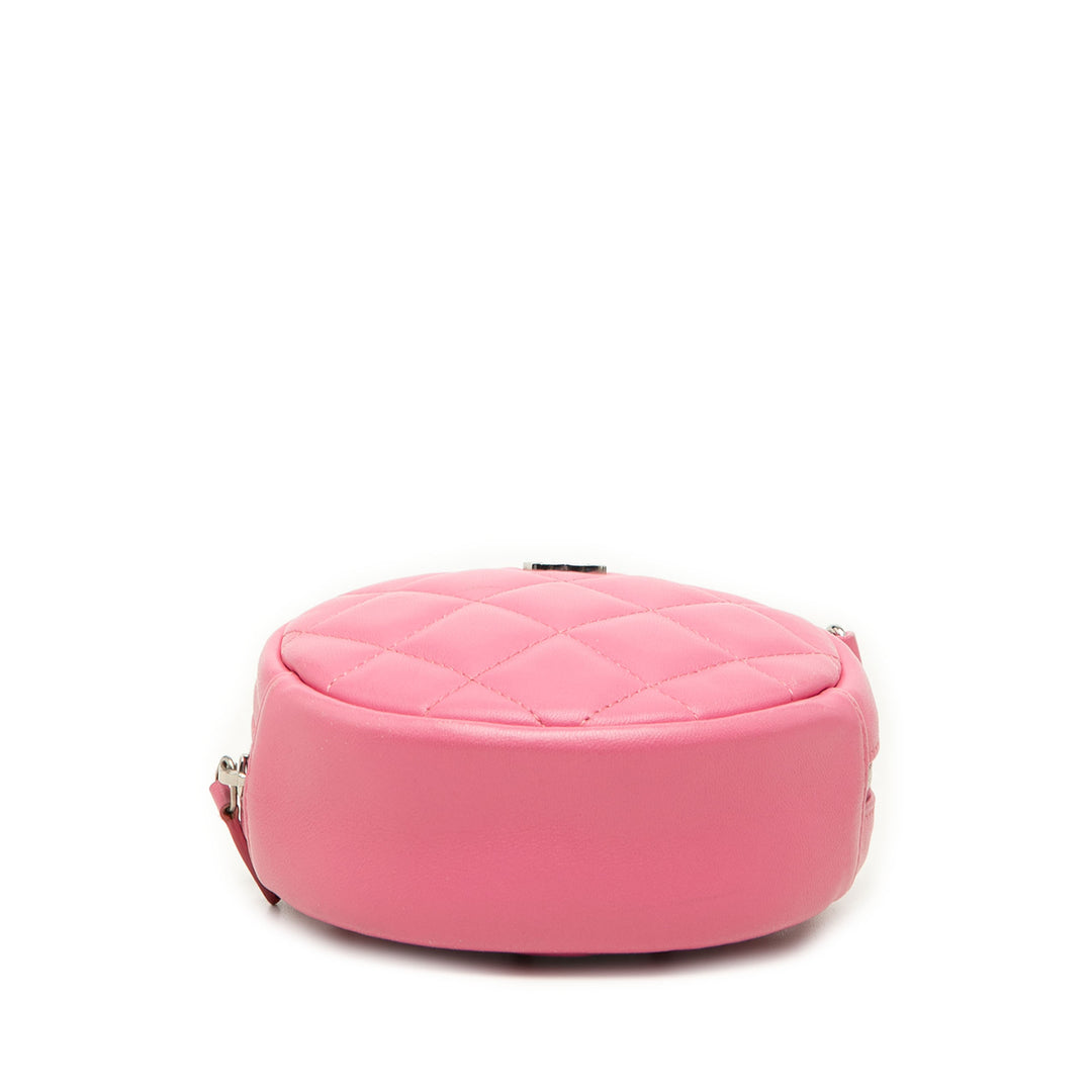 CC Matelassé Rond Pochette avec chaîne Cuir d'agneau Rose