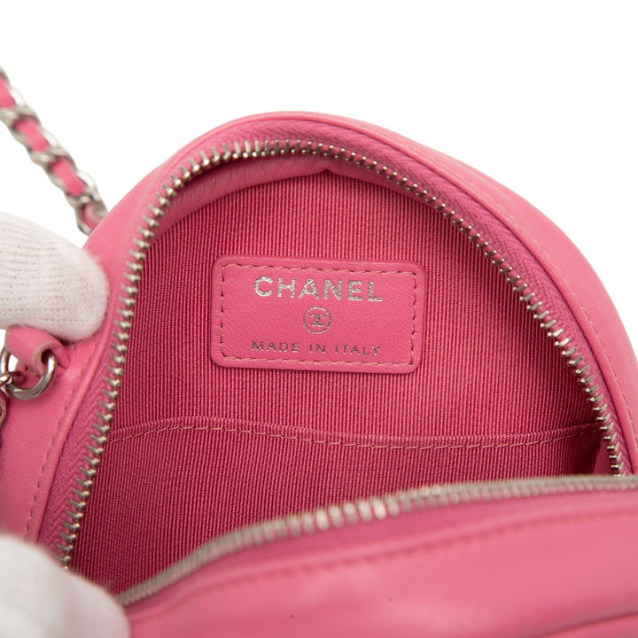 CC Matelassé Rond Pochette avec chaîne Cuir d'agneau Rose