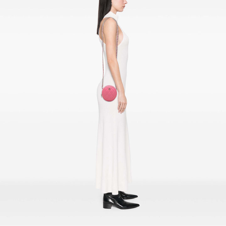 CC Matelassé Rond Pochette avec chaîne Cuir d'agneau Rose