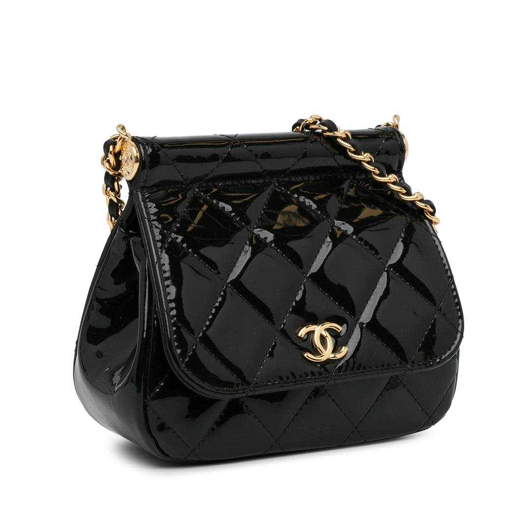 Patent Frame Clutch Flap with Chain Black - Gaby Paris