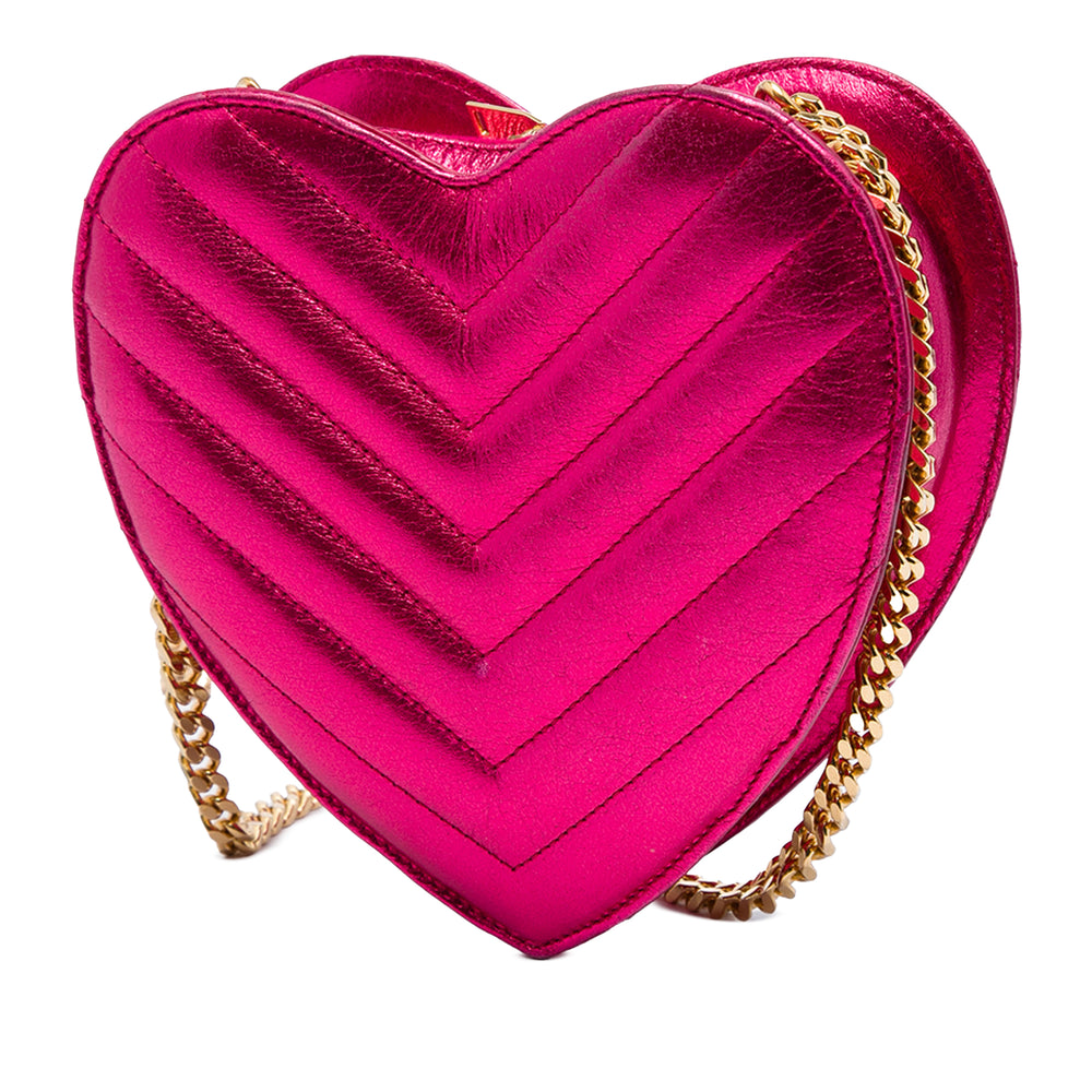 Saint Laurent Chevron Métallisé Love Heart Sac à chaîne Mini Rose – vue 2 – GABY PARIS