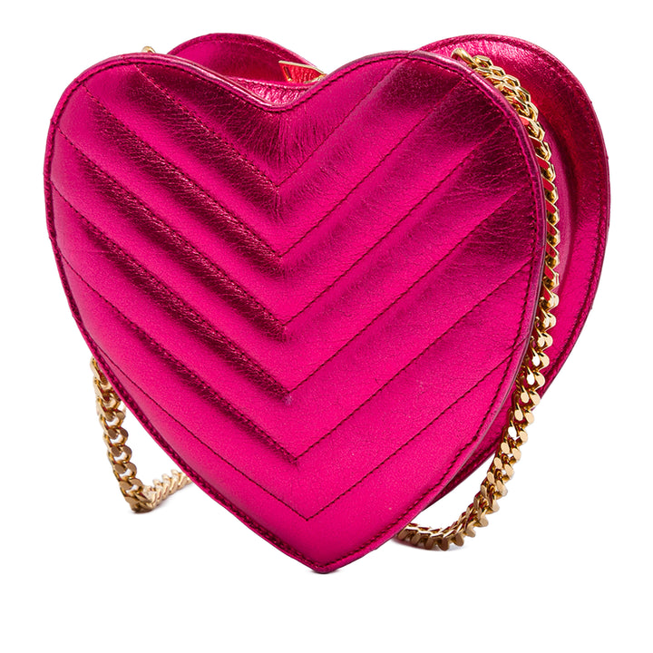 Saint Laurent Chevron Métallisé Love Heart Sac à chaîne Mini Rose – vue 2 – GABY PARIS