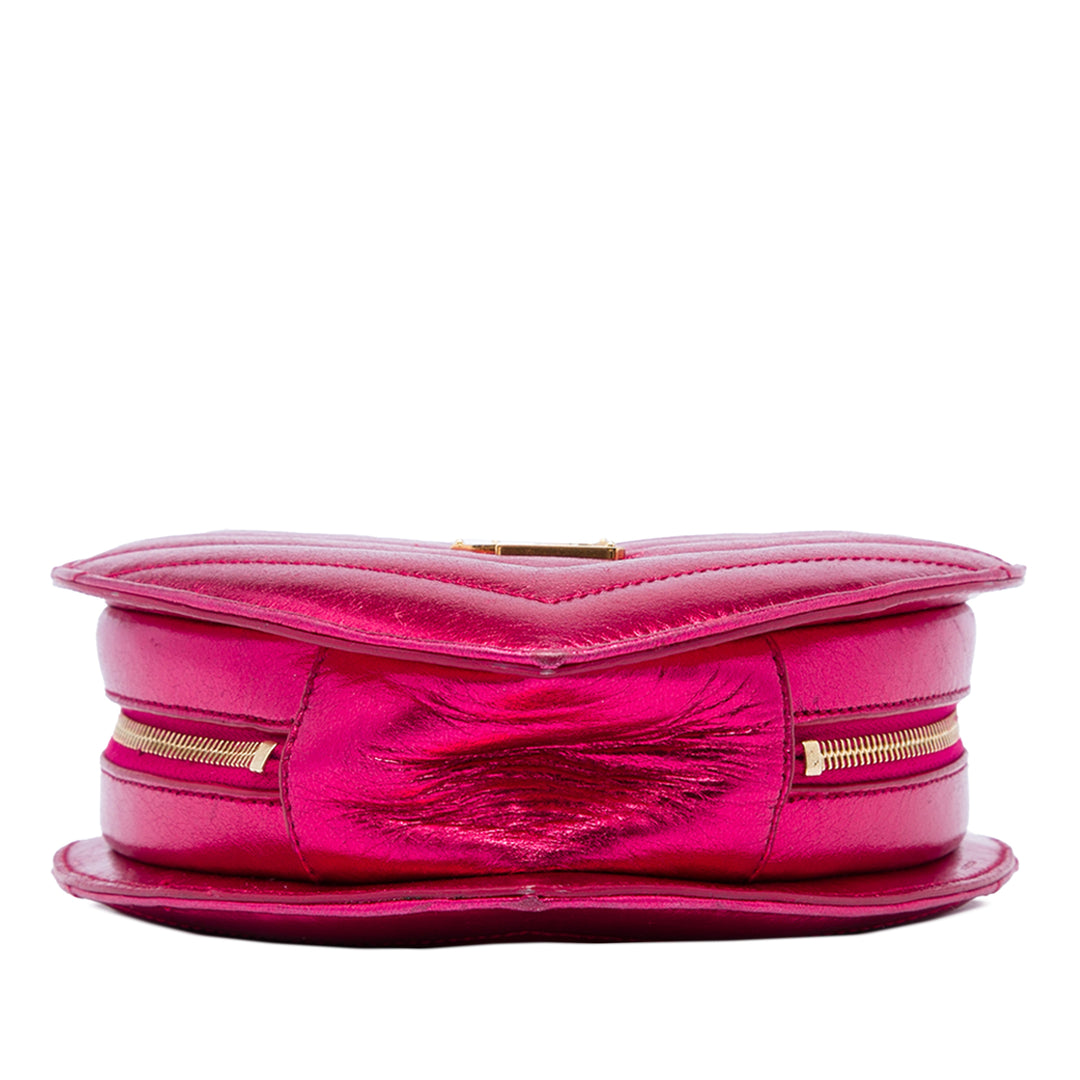 Saint Laurent Chevron Métallisé Love Heart Sac à chaîne Mini Rose – vue 3 – GABY PARIS