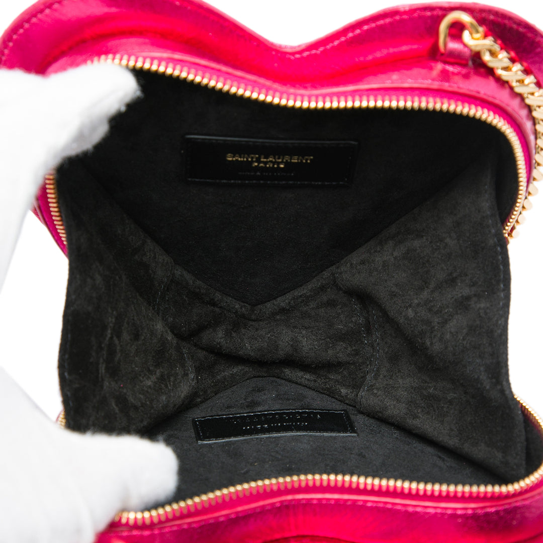 Saint Laurent Chevron Métallisé Love Heart Sac à chaîne Mini Rose – vue 4 – GABY PARIS
