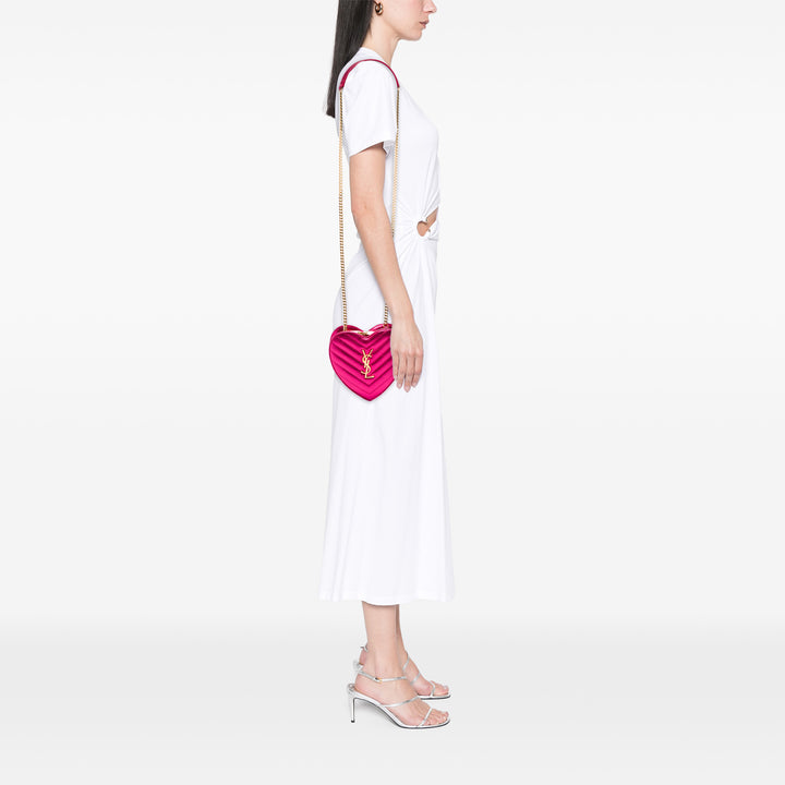 Saint Laurent Chevron Métallisé Love Heart Sac à chaîne Mini Rose – vue 5 – GABY PARIS