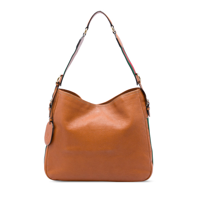 Gucci Pebbled Web Heritage Sac Moyen Cuir de veau Marron – vue principale – GABY PARIS
