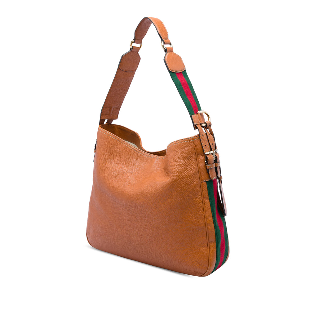 Gucci Pebbled Web Heritage Sac Moyen Cuir de veau Marron – vue 2 – GABY PARIS