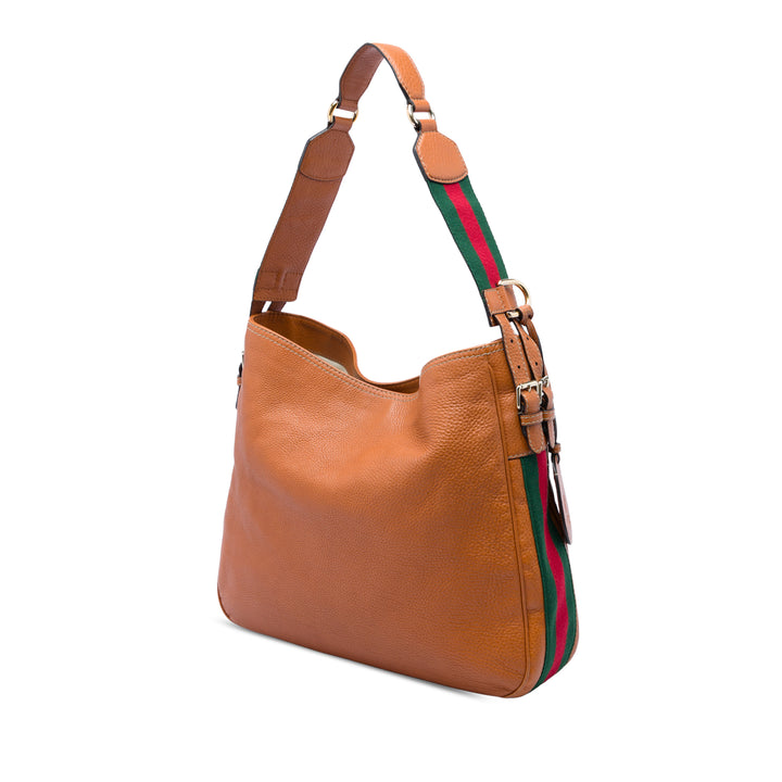 Gucci Pebbled Web Heritage Sac Moyen Cuir de veau Marron – vue 2 – GABY PARIS