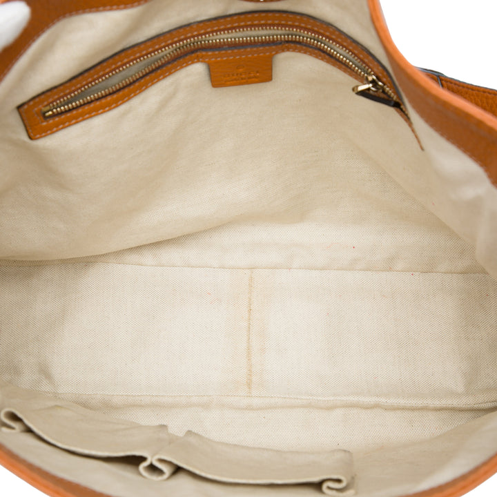 Gucci Pebbled Web Heritage Sac Moyen Cuir de veau Marron – vue 4 – GABY PARIS