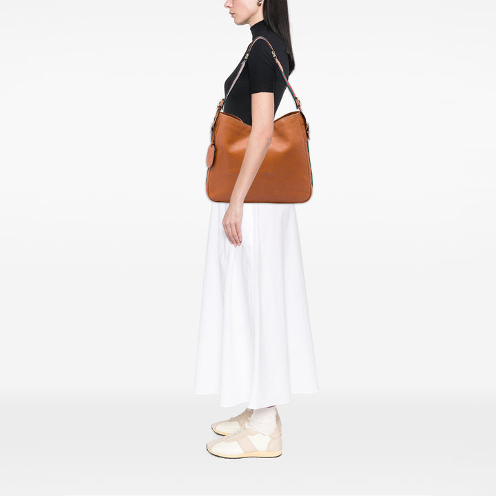 Gucci Pebbled Web Heritage Sac Moyen Cuir de veau Marron – vue 5 – GABY PARIS
