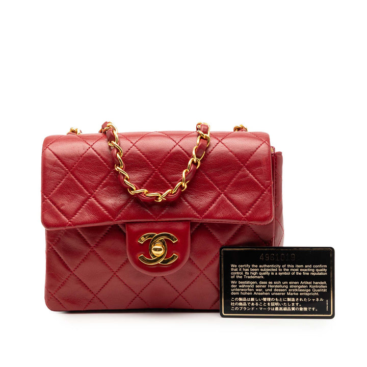 Chanel Mini Square Classic Cuir d’agneau Simple rabat