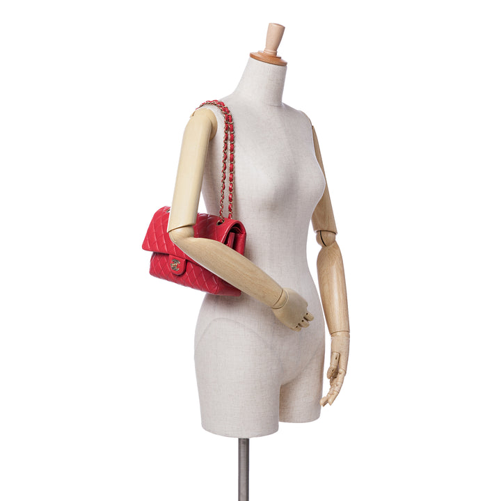 Medium Classic Lambskin Double Flap Red - Gaby Paris